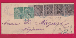 LA REUNION N°20 PAIRE + 21 BANDE DE 4 CAD ST DENIS EN BLEU POUR NANTES 1893 FRAGMENT DE LETTRE - Covers & Documents