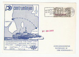 1972 HOVERCRAFT First Flight COVER SIGNED By CAPTAIN Copenhagen DENMARK To Malmo SWEDEN  Card Stamps Telegramme Slogan - Andere(Zee)