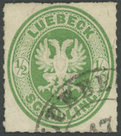 LÜBECK 8 O, 1863, 1/2 S. Dkl`gelblichgrün, Pracht, Mi. 90.- - Luebeck