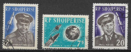 ALBANIA  1963  PRIMO VOLO SPAZIALE IN GRUPPO  YVERT. 611-613  USATA  VF - Albanien