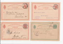 1880 - 1914 4 X Denmark To Berlin Germany POSTAL STATIONERY CARDS Cover Stamps Card - Postwaardestukken