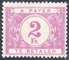 198 Belgium Taxe 1946 2 Fr Violet MH * Neuf Ch Légère (BEL-1) - Stamps
