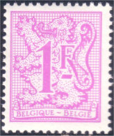 198 Belgium Armoiries Heraldic Lion Héraldique 1f Lilas Lilac MNH ** Neuf SC (BEL-378c) - Sellos