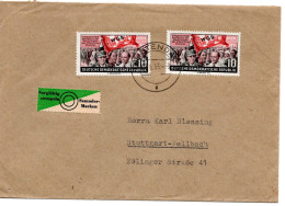 62960 - DDR - 1956 - 2@10Pfg WGB A Bf STENDAL -> Westdeutschland - Covers & Documents