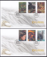 NEW ZEALAND 2021 Lord Of The Rings: Fellowship 20th Anniv., Set Of 6 On 2 FDC's - Fantasy Labels