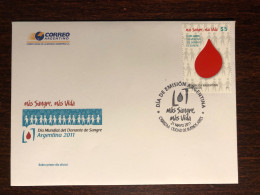 ARGENTINA FDC COVER 2011 YEAR BLOOD DONATION DONORS HEALTH MEDICINE STAMPS - FDC