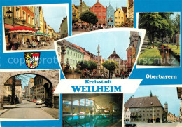 73171911 Weilheim Oberbayern Strassencafes Innenstadt Saeule Marktplatz Hallenba - Weilheim