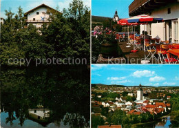 73170426 Regen Gasthof Pension Zellnerhof Terrasse Ortsansicht Mit Kirche Regen - Regen