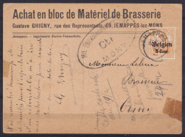 CP Pub "Achat En Bloc De Matériel De Brasserie Ghigny" Affr. OC13 Càd JEMAPPES /191? Pour Brasseur à CINEY - Cachet Cens - Other & Unclassified