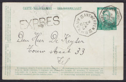 Carte-télégramme 30c Vert (type Pellens) En Exprès Càd Octog. "ANTWERPEN (BEURS) /9 MARS 1914/ ANVERS (BOURSE)" Pour E/V - Postkarten 1909-1934