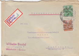 Einschreiben Weinheim/Bergstraße Nach Karlsruhe 1948 - Covers & Documents