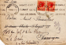 MONACO AFFRANCHISSEMENT COMPOSE SUR LETTRE POUR LA FRANCE 1932 - Briefe U. Dokumente