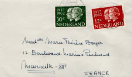 PAYS BAS AFFRANCHISSEMENT COMPOSE SUR LETTRE POUR LA FRANCE 1962 - Storia Postale