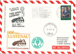 Austria UN Vienna Balloonflight Cover 1100 Years Anniversary Lustenau  Hohenems 22-5-1987 - Lettres & Documents