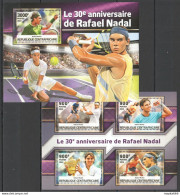 Ca038 2016 Central Africa Sport Tennis 30Th Anniversary Rafael Nadal Kb+Bl Mnh - Tennis