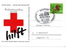 63003 - Bund - 1972 - 25Pfg Flachdruck EF A SoKte SoStpl NORTORF - BRIEFMARKEN-AUSSTELLUNG ROTES KREUZ -> Duesseldorf - Red Cross