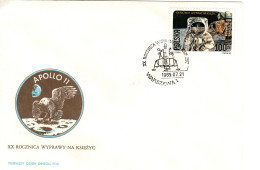 Poland 1989 First Moon Landing 20th Anniversary First Day Cover - FDC