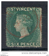ST. VINCENT:  1871  VICTORIA  -  6 P. USED  STAMP  -  P. 14 X 16  -  YV/TELL. 11 A - St.Vincent (...-1979)