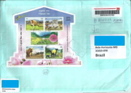 INDIA TO BRAZIL REGISTERED COVER 2023 NATURAL SITES ANIMALS FLOWER - Cartas & Documentos