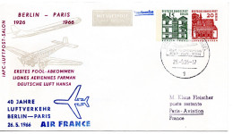 63019 - Berlin - 1965 - 15&20Pfg Kl Bauten PGALpU "40 Jahre Luftverkehr Berlin-Paris" M SoStpl BERLIN - .. -> Frankreich - Lettres & Documents