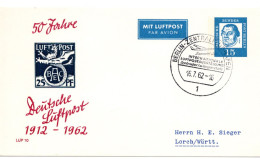 63021 - Berlin - 1962 - 15Pfg Luther PGALpKte "50 Jahre Dt Luftpost" SoStpl BERLIN - ... LUFTPOSTAUSSTELLUNG .. -> Lorch - Storia Postale