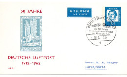 63022 - Berlin - 1962 - 15Pfg Luther PGALpKte "50 Jahre Dt Luftpost" SoStpl BERLIN - ... PIONIER-LUFTPOST ... -> Lorch - Lettres & Documents