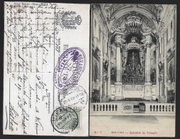 Postal Do Bom Jesus Do Monte, Braga. Selo 10réis D. Carlos 1908. Foto Nacional, Chãos, Braga. Grande Hotel, Braga. Rare - Brieven En Documenten