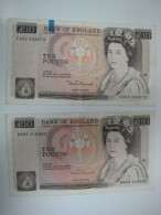 1984 ( ND ) BANK OF ENGLAND QEII 10 ( TEN ) POUNDS BANKNOTE X2 USED - 10 Ponden