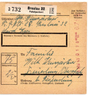 63046 - Deutsches Reich - 1943 - 75Pfg RegistrierkassenFrankatur A PaketKte BRESLAU -> Deuerling - Briefe U. Dokumente