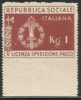 Italy Social Republic RSI Pacchi Postali Militari Soldiers Parcel Post 1Kg Value #LP1 No Gum Bordo Foglio Sheet Margin - Mint/hinged