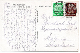 63053 - Deutsches Reich - 1933 - 10Pfg Hindenburg MiF A AnsKte PIRNA -> Schweden - Lettres & Documents