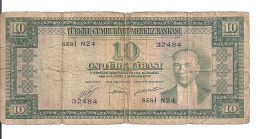 TURQUIE 10 LIRA L.1930(1952) VG+ P 157 - Turquia