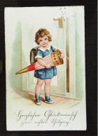 Grußkarte- Zeichnung: "Einschulung" Mädchen Mit Zuckertüte Um 1930 -  BM Abgelöst - Children's School Start