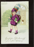 Grußkarte- Zeichnung: "Einschulung" Mädchen Mit Zuckertüte Um 1930 - Beschrieben Ohne BM - Einschulung