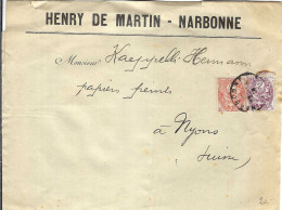 FRANCE Ca.1900: LSC De Narbonne à Nyon (Suisse) Avec Les Y&T 108-109 - 1900-29 Blanc