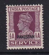 Pakistan: 1947   Official - KGVI 'Pakistan' OVPT    SG O2    ½a     MH - Pakistan