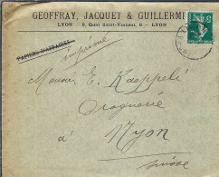 FRANCE Ca.1908: LSC De Lyon à Nyon (Suisse) Avec Le Y&T 137, Tarif Des Imprimés - 1900-29 Blanc