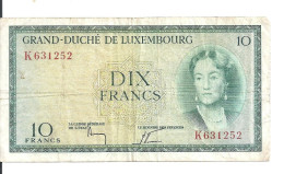 LUXEMBOURG 10 FRANCS ND1954 VF P 48 - Luxemburg