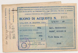 1945 LUOGOTENENZA MILANO CARTOLINA 0,35 IMPERIALE ISOLATO ASSEGNAZIONE PNEUMATICI CON RICEVUTA - Marcofilie