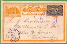 P0946 - GUATEMALA - POSTAL HISTORY -  STATIONERY H & G # 8 To WURTTENBERG 1897 - Guatemala