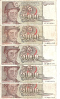 YOUGOSLAVIE 20000 DINARA 1987 VF P 95 ( 5 Billets ) - Yugoslavia