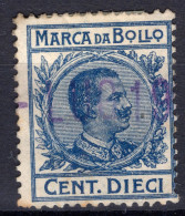 MARCHE DA BOLLO C.10 AZZURRO DELLA SERIE "EFFIGIE DI VITTORIO EMANUELE III,STAMPA TIPOGRAFICA" SASS.12 USATO CON DISCRET - Used