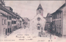 Grandson VD, Lavandières à La Fontaine Et Eglise (8.7.1902) - Grandson