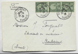 TUNISIE 5C BANDE DE 3 LETTRE COVER SOUK EL ARBA 30.9.1919 TUNISIE - Lettres & Documents