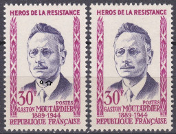 18183 Variété : N° 1202  Gaston Moutardier Coupures Au Menton Et Au Cou  + Normal ** - Unused Stamps