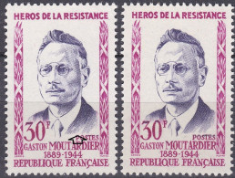 18188 Variété : N° 1202  Gaston Moutardier Trous Dans La Veste + Normal ** - Unused Stamps