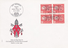 Suisse - 1969 --Souvenir Visite Du Pape PAUL VI Au BIT à Genève ...  (Bloc De 4 Valeurs ) .cachet  GENEVE - Storia Postale