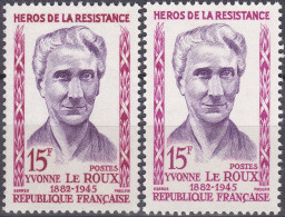 18196 Variété : N° 1199 Yvonne Le Roux Double-frappe Du Violet + Normal    ** - Unused Stamps