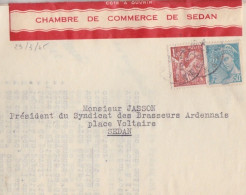 Lettre De La Chambre De Commerce Obl. Sedan Le 29/3/45 Sur 1f50 Iris Et 50c Mercure N° 652, (tarif Du 1/3/45) Pour Sedan - 1939-44 Iris