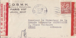 Lettre De La C.O.B.M.H. Obl. Flier Paris VIII Le 17/2/45 Sur 1f50 Iris N° 652, (tarif Du 5/1/42) Pour Sedan - 1939-44 Iris